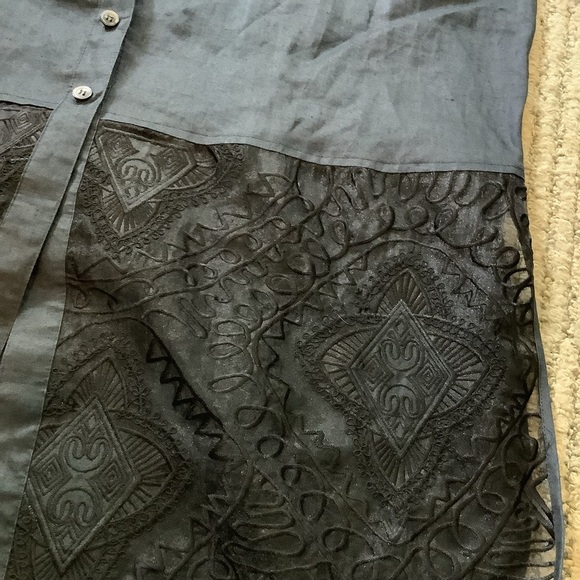 Como 100% Linen Tunic Black Size Large Lace Hem - Picture 2 of 8